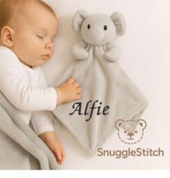 Personalised Baby Elephant Comforter - Custom Name Snuggle Blanket Soft Embroidered Security Toy New Gift Shower Present