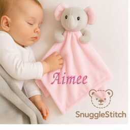Personalised Baby Elephant Comforter - Custom Name Snuggle Blanket Soft Embroidered Security Toy New Gift Shower Present - thumbnail 2