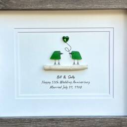 Personalized 55Th Anniversary Gift, Sea Glass Birds, Emerald Heart, Framed - thumbnail 3