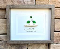 Personalized 55Th Anniversary Gift, Sea Glass Birds, Emerald Heart, Framed - thumbnail 1