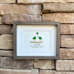 Personalized 55Th Anniversary Gift, Sea Glass Birds, Emerald Heart, Framed - thumbnail 2
