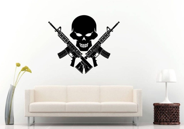 Skull Machine Guns Army Navy Seal Boys Room Wall Sticker Decal Vinyl Mural Decor Art L2245 - image 1