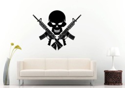 Skull Machine Guns Army Navy Seal Boys Room Wall Sticker Decal Vinyl Mural Decor Art L2245 - thumbnail 1