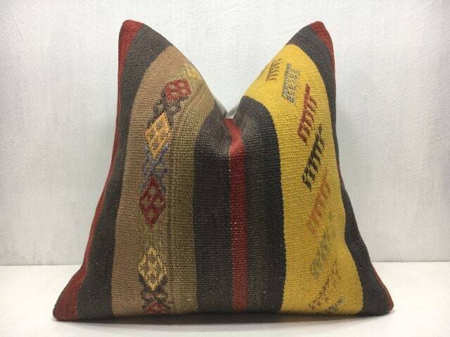 Vintage Kilim Pillow Cover, Handwoven Ethnic Rug, Bohemian Decor - 16x16 - image 1
