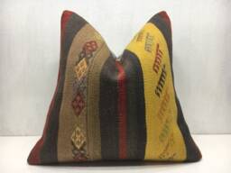 Vintage Kilim Pillow Cover, Handwoven Ethnic Rug, Bohemian Decor - 16x16 - thumbnail 1