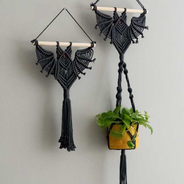 Gothic Bat Decor, Hanging Macrame, Witchy Room Modern Halloween, Dark Wall Art, Plant Holder, Decorations W52 - image 1