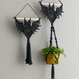 Gothic Bat Decor, Hanging Macrame, Witchy Room Modern Halloween, Dark Wall Art, Plant Holder, Decorations W52 - thumbnail 1