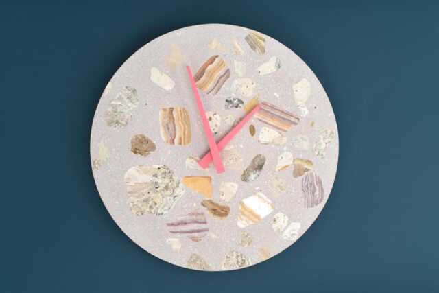 Terrazzo Wall Clock - Handmade Concrete Wooden Hands Unique Home Decor - image 1