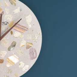 Terrazzo Wall Clock - Handmade Concrete Wooden Hands Unique Home Decor - thumbnail 4