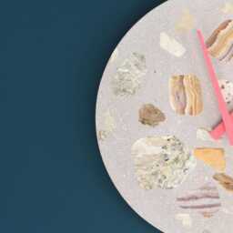 Terrazzo Wall Clock - Handmade Concrete Wooden Hands Unique Home Decor - thumbnail 2