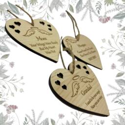 Personalized Memorial Ornament, Angel Wings Wooden Decoration - thumbnail 2