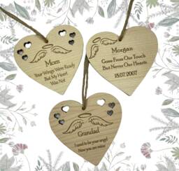 Personalized Memorial Ornament, Angel Wings Wooden Decoration - thumbnail 1