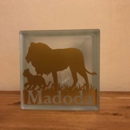 Lion With Cub Nightlight, Lions Glass Light Block, Illuminated Block - thumbnail 2