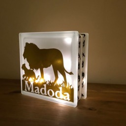 Lion With Cub Nightlight, Lions Glass Light Block, Illuminated Block - thumbnail 3