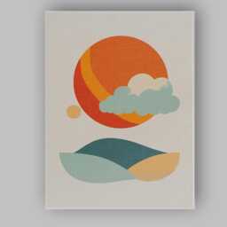 Minimalist Orange Sun Rolling Hills Abstract Landscape Canvas Wall Art Print Decor Picture Ready To Hang - thumbnail 1