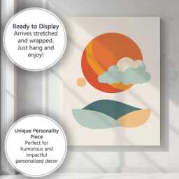 Minimalist Orange Sun Rolling Hills Abstract Landscape Canvas Wall Art Print Decor Picture Ready To Hang - thumbnail 3