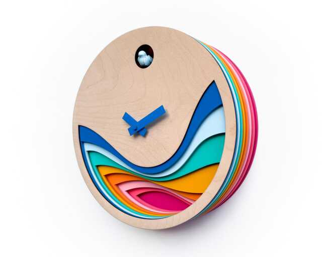 Scandinavian Cuckoo Clock, Layered Wood Wall Decor, Minimal Modern Design - image 1
