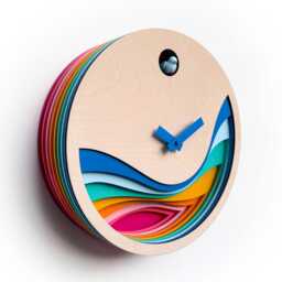 Scandinavian Cuckoo Clock, Layered Wood Wall Decor, Minimal Modern Design - thumbnail 2