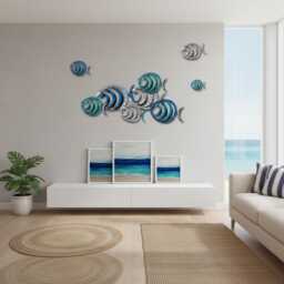 Stainless Steel -Experience The Tranquil Beauty Of Sea With Wave Dancer An Abstract Fish Wall Art Sculpture in Aqua Blue - thumbnail 4