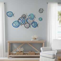 Stainless Steel -Experience The Tranquil Beauty Of Sea With Wave Dancer An Abstract Fish Wall Art Sculpture in Aqua Blue