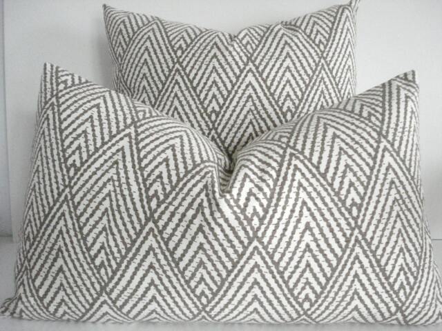 Tahitian Stitch Pillow Cover - Ivory Taupe Geometric, Designer Accent - image 1