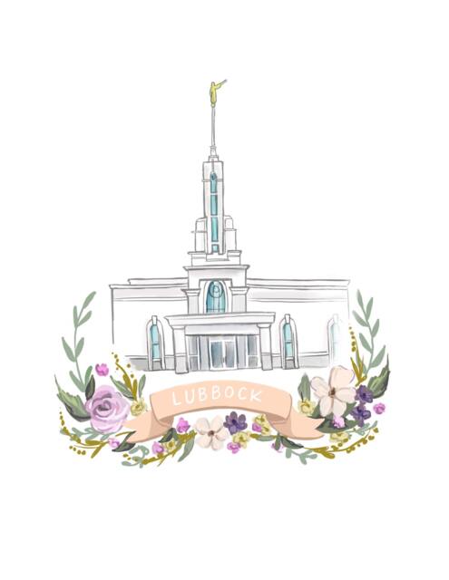 Lds Lubbock Temple, Wall Decoration, Mormon Art, Floral Wreath, Young Woman's Decor, Latter Day Saint Texas Painting, Wedding Gift