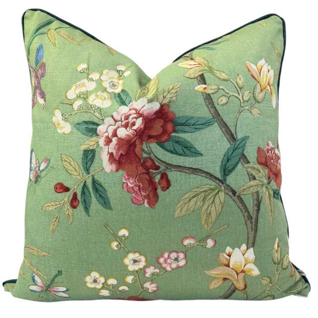 Gp & J Baker Peony & Blossom Luxury Designer Green Red Cushion Pillow Cover - image 1
