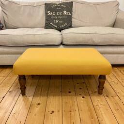 Handmade Upholstered Ottoman Footstool Hardwood Legs, Various Offcuts Of Fabric - thumbnail 3