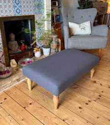 Handmade Upholstered Ottoman Footstool Hardwood Legs, Various Offcuts Of Fabric