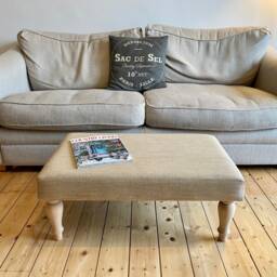 Handmade Upholstered Ottoman Footstool Hardwood Legs, Various Offcuts Of Fabric - thumbnail 2
