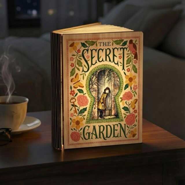 The Secret Garden Book Lamp, Floral Decor, Mary Lennox Reading Frances H Burnett Novel Night Light - image 1