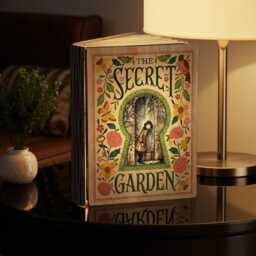 The Secret Garden Book Lamp, Floral Decor, Mary Lennox Reading Frances H Burnett Novel Night Light - thumbnail 3