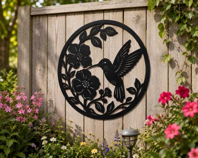 Hummingbird Metal Wall Art, Floral Garden Decor, Outdoor Patio Accent - image 1
