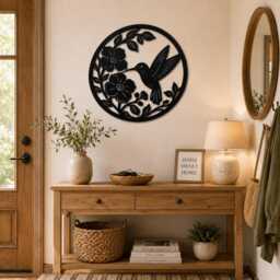 Hummingbird Metal Wall Art, Floral Garden Decor, Outdoor Patio Accent - thumbnail 3