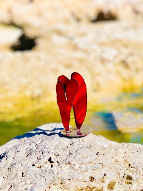 steel Heart Sculptures - Two Medium Sized Hearts On One Base - image 1