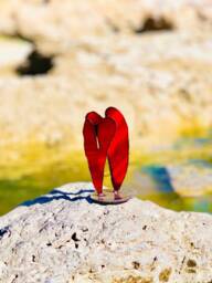 steel Heart Sculptures - Two Medium Sized Hearts On One Base