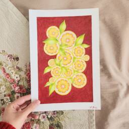 Handmade Lemon Slice Painting Kitchen Citrus Wall Art - thumbnail 3