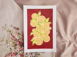 Handmade Lemon Slice Painting Kitchen Citrus Wall Art - thumbnail 1