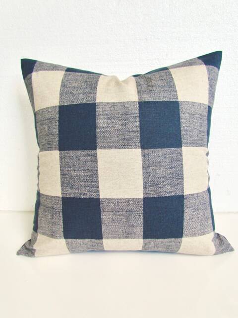 Blue Buffalo Pillow Covers Plaid Throw Pillows Dark Blue Checked 18x18 20 Tan Clearance - image 1