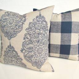 Blue Buffalo Pillow Covers Plaid Throw Pillows Dark Blue Checked 18x18 20 Tan Clearance - thumbnail 3