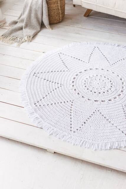 Handmade Crochet Round Rug White Cotton Nursery Decor - image 1