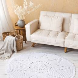 Handmade Crochet Round Rug White Cotton Nursery Decor - thumbnail 2