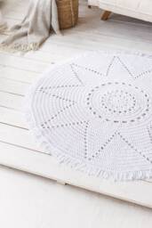 Handmade Crochet Round Rug White Cotton Nursery Decor - thumbnail 1