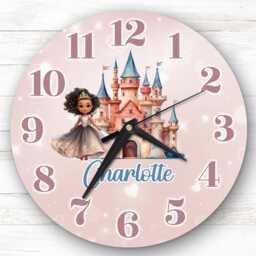 Girls Dark Skin Princess Castle Personalised Gift For Kid's Bedroom Clock - Kids Clock, Children's , Custom Wall