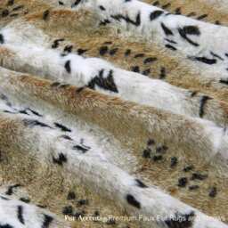 Snow Lynx Faux Fur Throw Blanket, Beige Spotted Luxury Bedspread - thumbnail 2