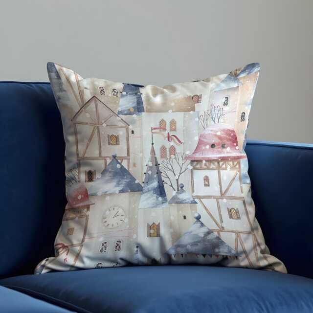 Christmas Cushion Cover With Snowy Village Scene, Cozy Holiday Throw Pillow Case, Winter Decorative For Sofa, Living Room - image 1