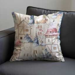 Christmas Cushion Cover With Snowy Village Scene, Cozy Holiday Throw Pillow Case, Winter Decorative For Sofa, Living Room - thumbnail 3