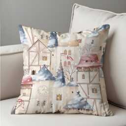 Christmas Cushion Cover With Snowy Village Scene, Cozy Holiday Throw Pillow Case, Winter Decorative For Sofa, Living Room - thumbnail 4