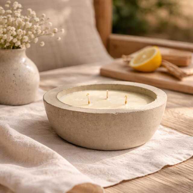 Citronella Candle in Concrete Bowl, Outdoor Scented Bug Repellent, Soy Natural Mosquito Repellent - image 1