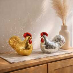 Mirror Mosaic Rooster Ornament - Disco Glam Sparkle Decor Statement Gift For Her Birthday & Housewarming UK - thumbnail 1